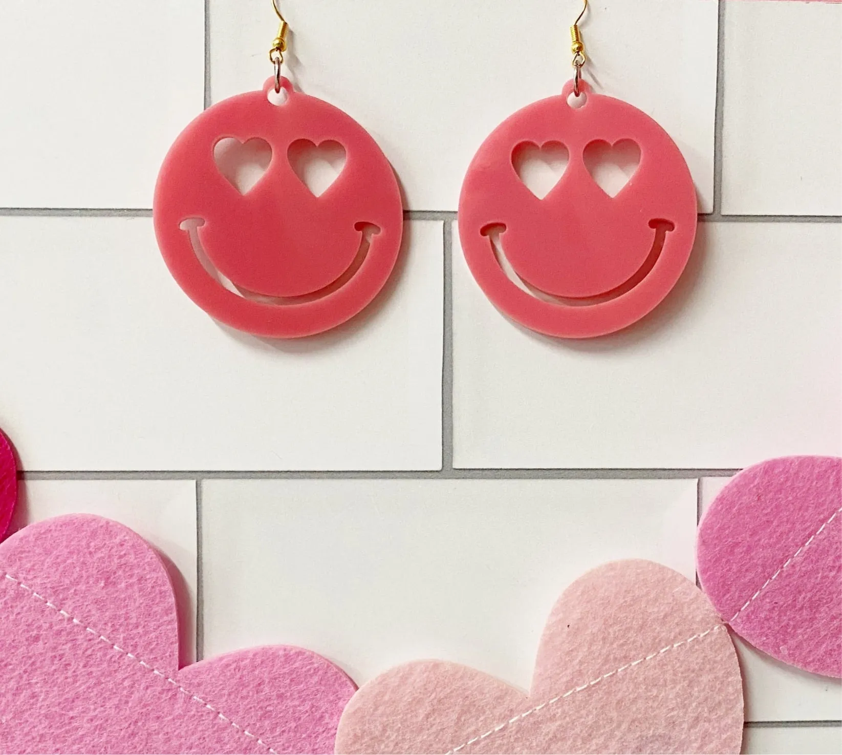 Heart Eyes Pink Acrylic Earrings