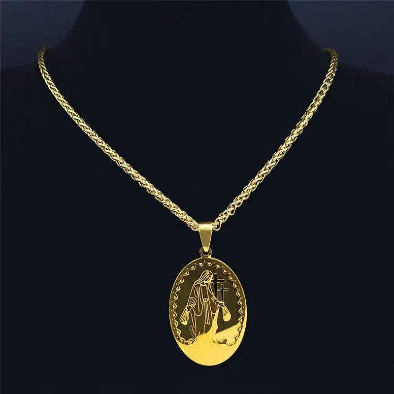 Hip Hop Goddess Stainless Steel The Madonna Necklaces Women/Men Gold Color Necklaces