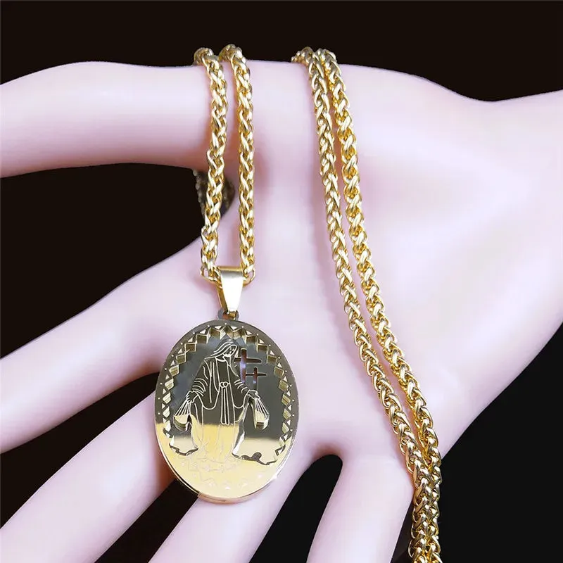 Hip Hop Goddess Stainless Steel The Madonna Necklaces Women/Men Gold Color Necklaces