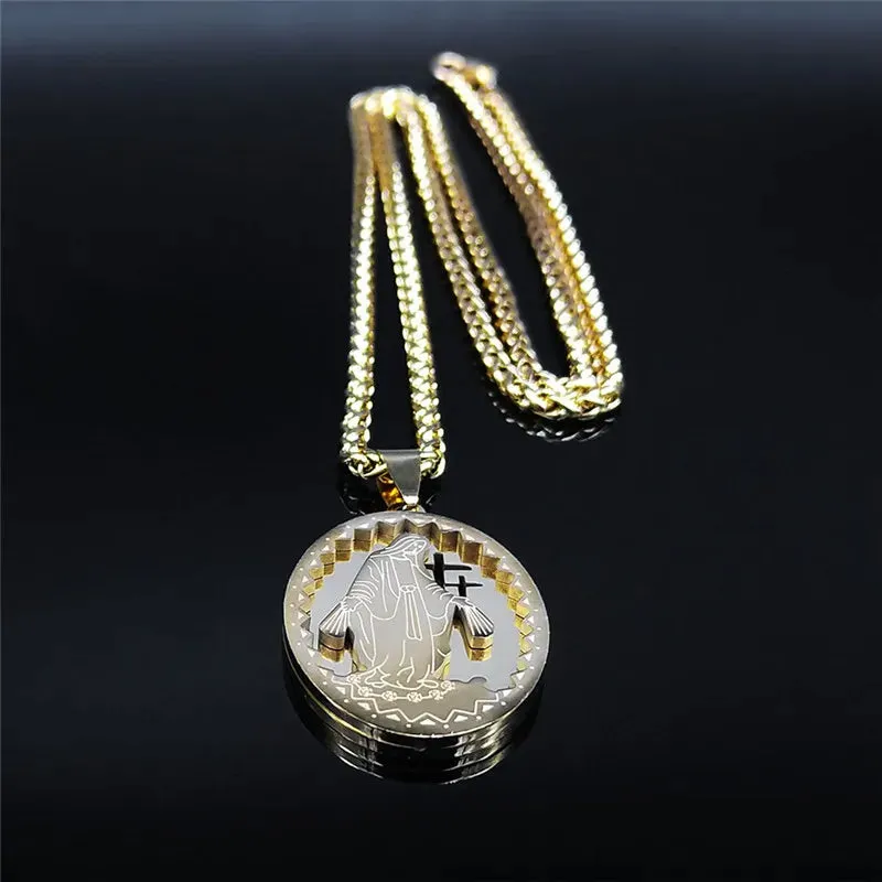 Hip Hop Goddess Stainless Steel The Madonna Necklaces Women/Men Gold Color Necklaces