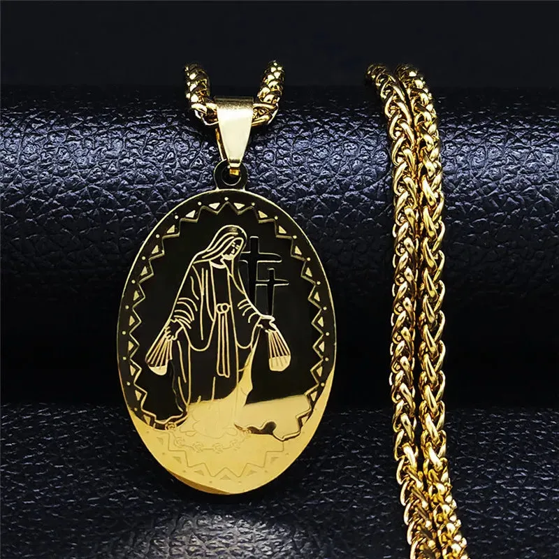 Hip Hop Goddess Stainless Steel The Madonna Necklaces Women/Men Gold Color Necklaces