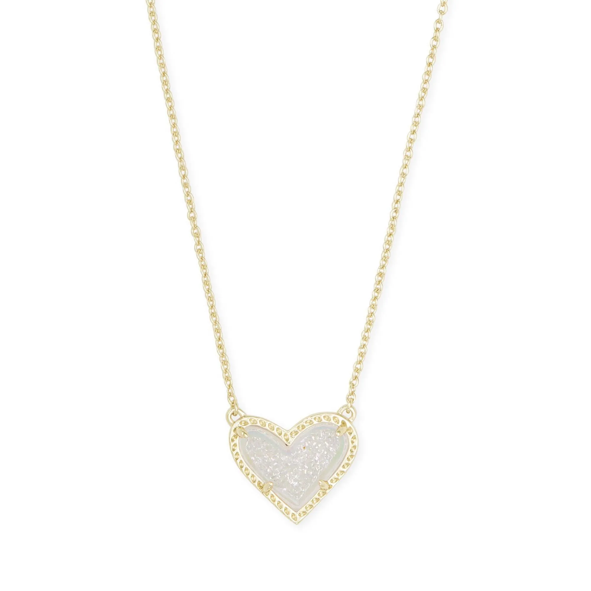 Kendra Scott Ari Heart Pendant Necklace in Iridescent Drusy, Gold-Plated