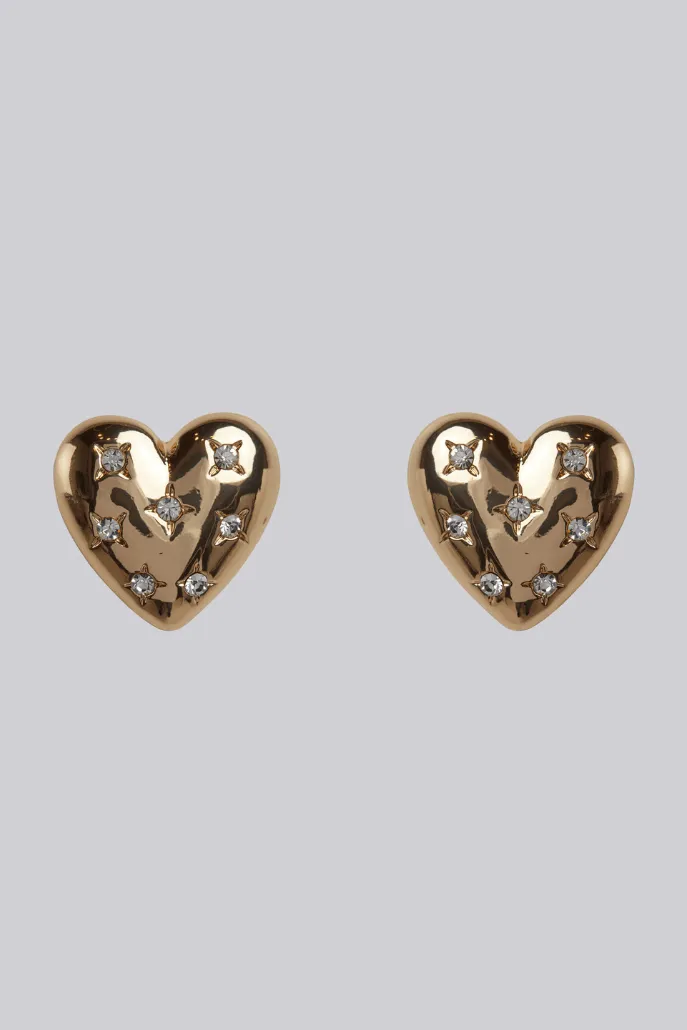 Louche Lettice Large Gold Diamante Heart Stud Earrings