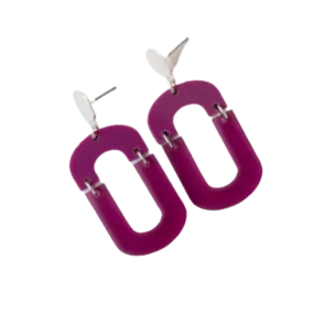 Magenta Oval Misty Acrylic Silver Earrings