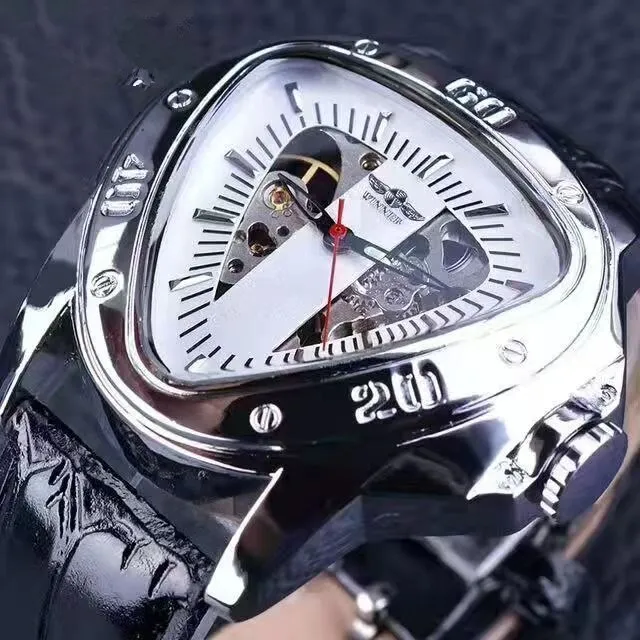 Men's Triangle Case Mechanical Luxury Leather Band Watches