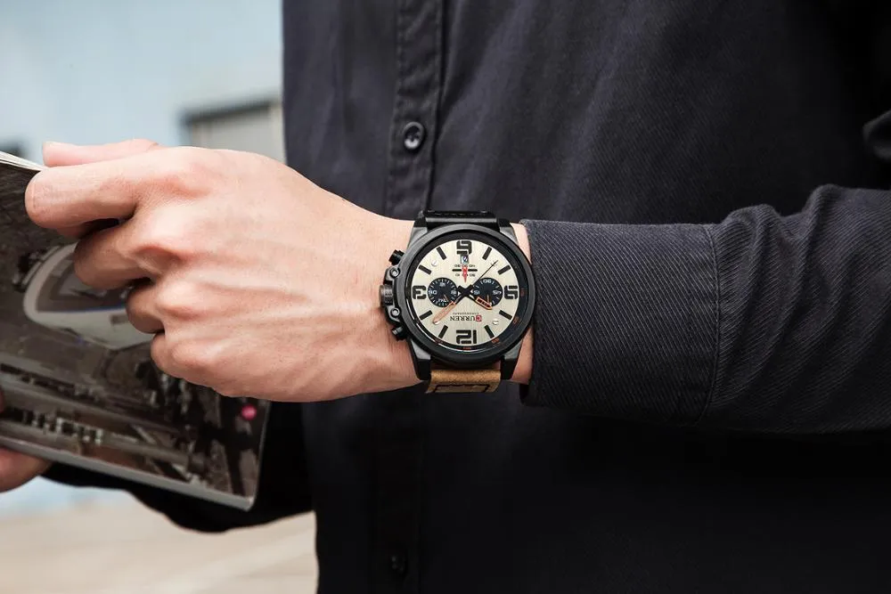 Men's Watches - Quartz Military Genuine Leather Waterproof Sport Wristwatch