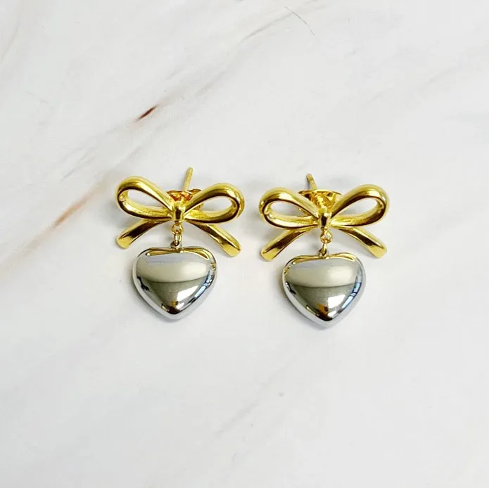Mini Bow Mini Heart Earrings