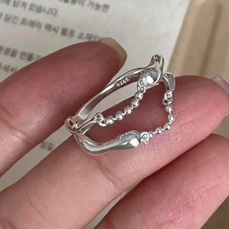 Minimalist Silver Flower Rings - Set of 2