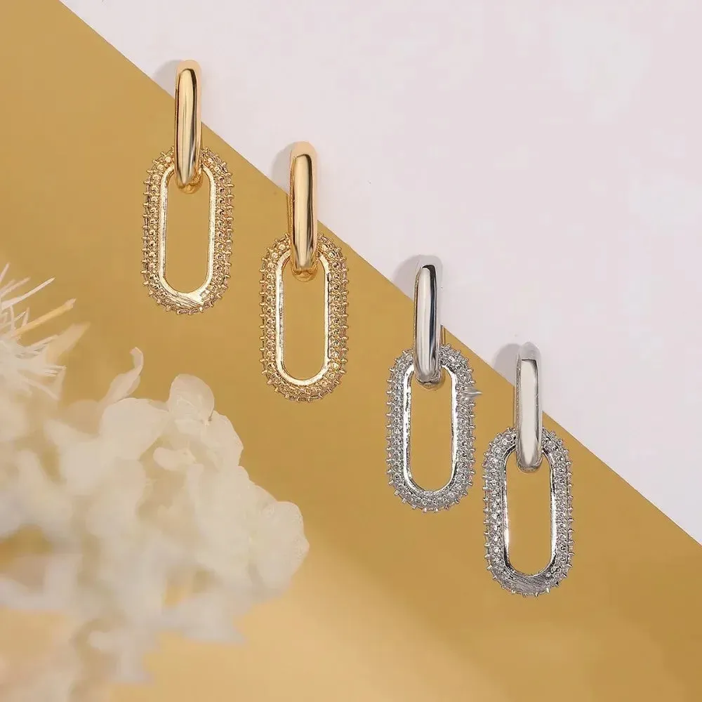Modern Double Loop Design Shiny Crystal Hoop Stainless Steel Earrings for Women Beautiful Dangle Charm Jewelry Accessories