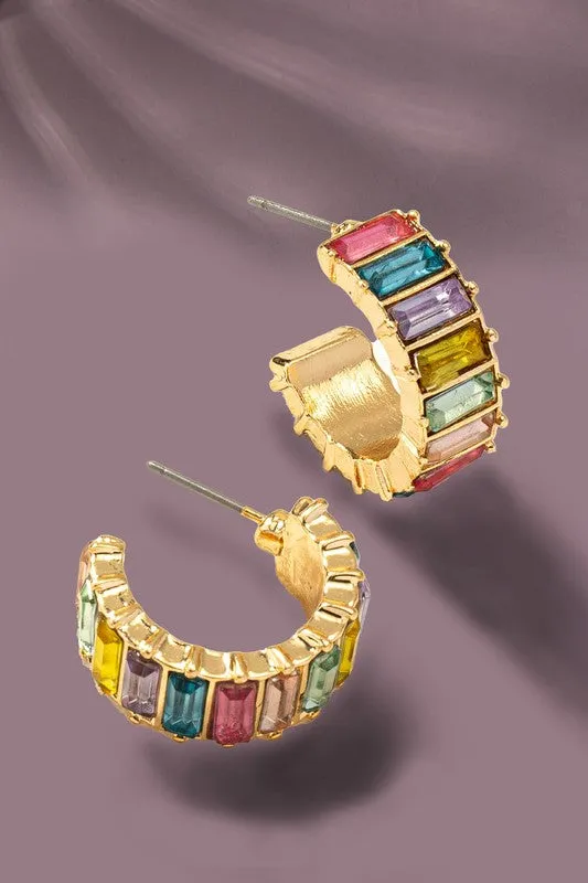 Multi Color Gem Stone Hoop Earrings