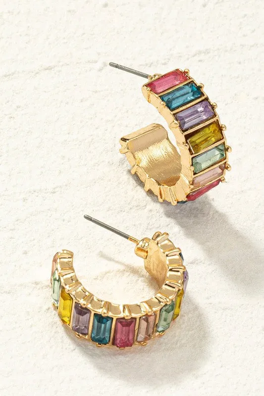 Multi Color Gem Stone Hoop Earrings