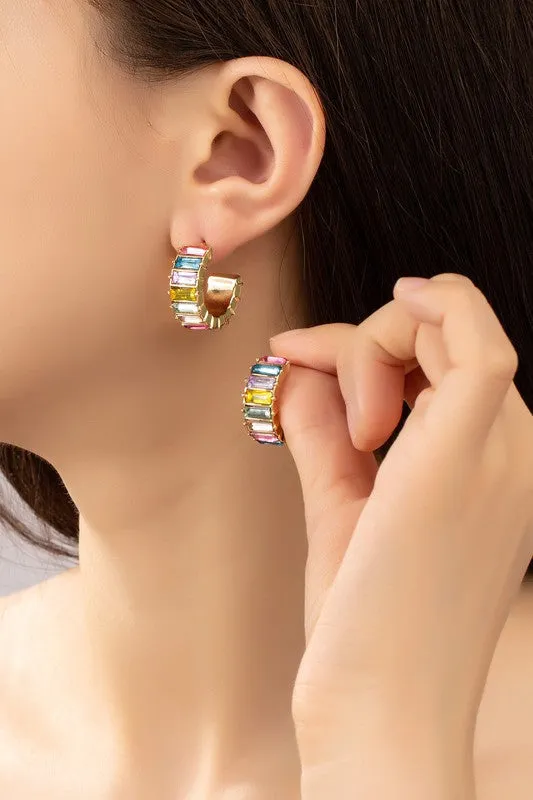 Multi Color Gem Stone Hoop Earrings