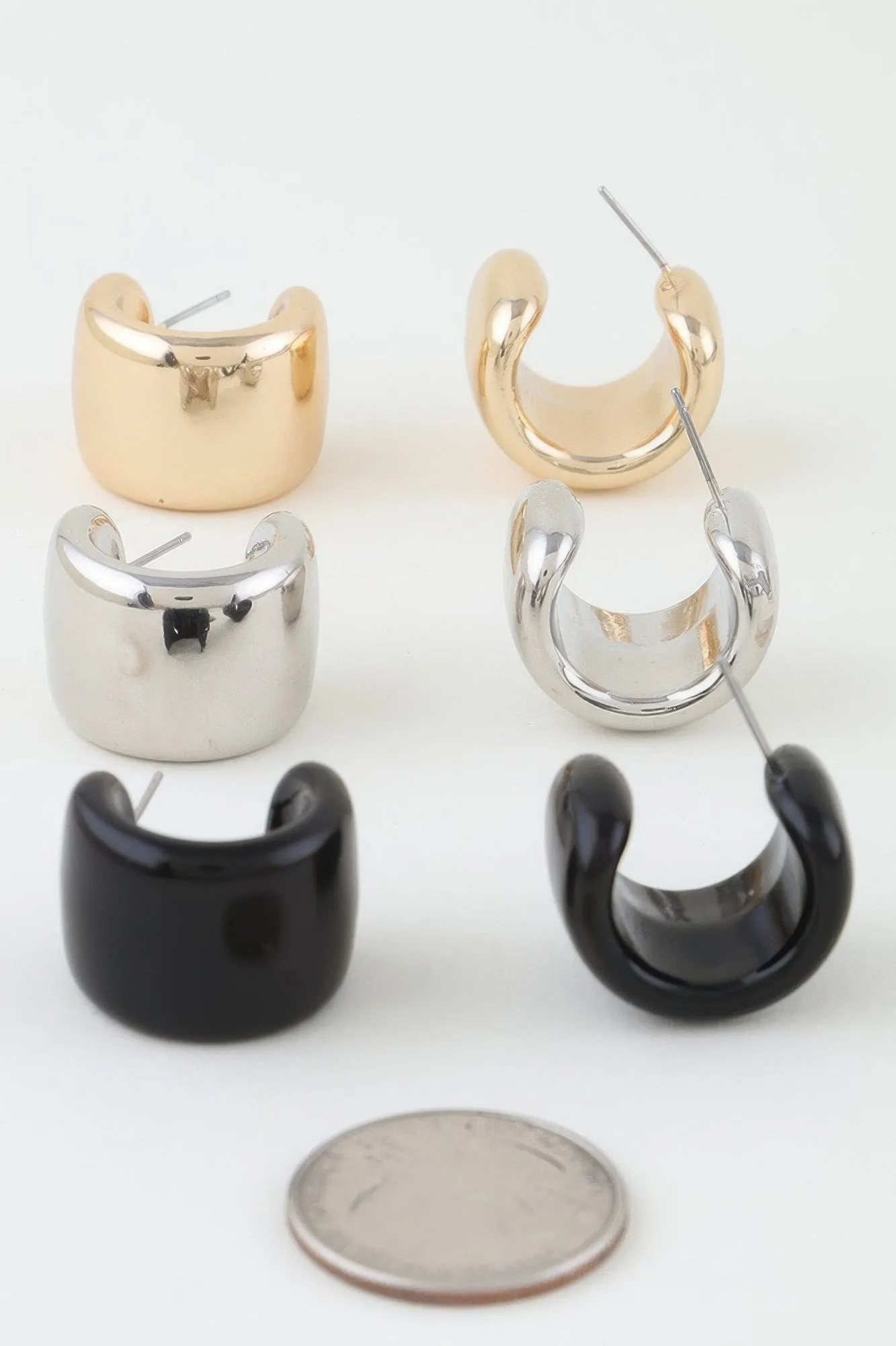 Multi Shiny Wide Hoop Earrings Set