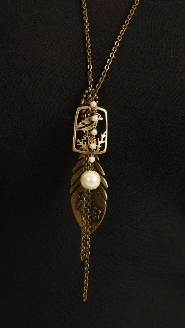 Nature Leaf Charm Necklace Antique Gold