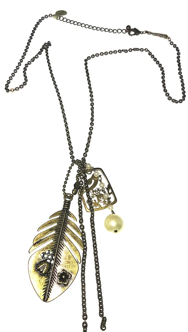 Nature Leaf Charm Necklace Antique Gold