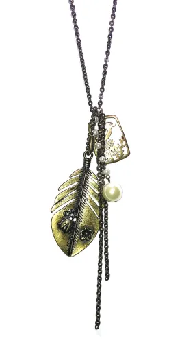 Nature Leaf Charm Necklace Antique Gold