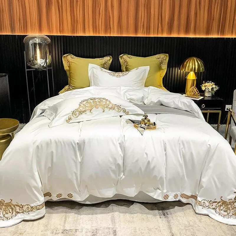 New Gleaming Embroidery with White Sateen Duvet Set