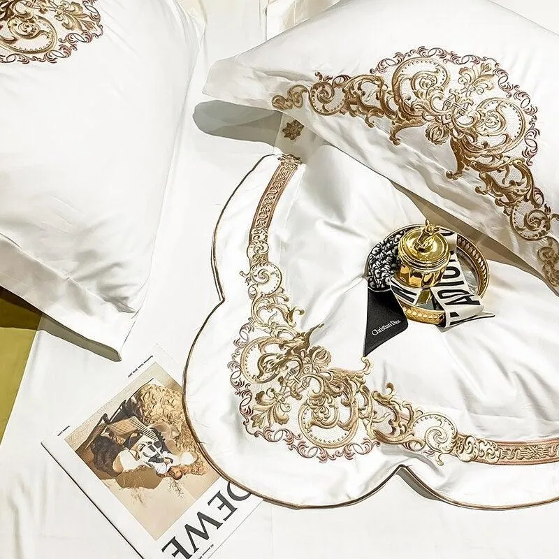 New Gleaming Embroidery with White Sateen Duvet Set