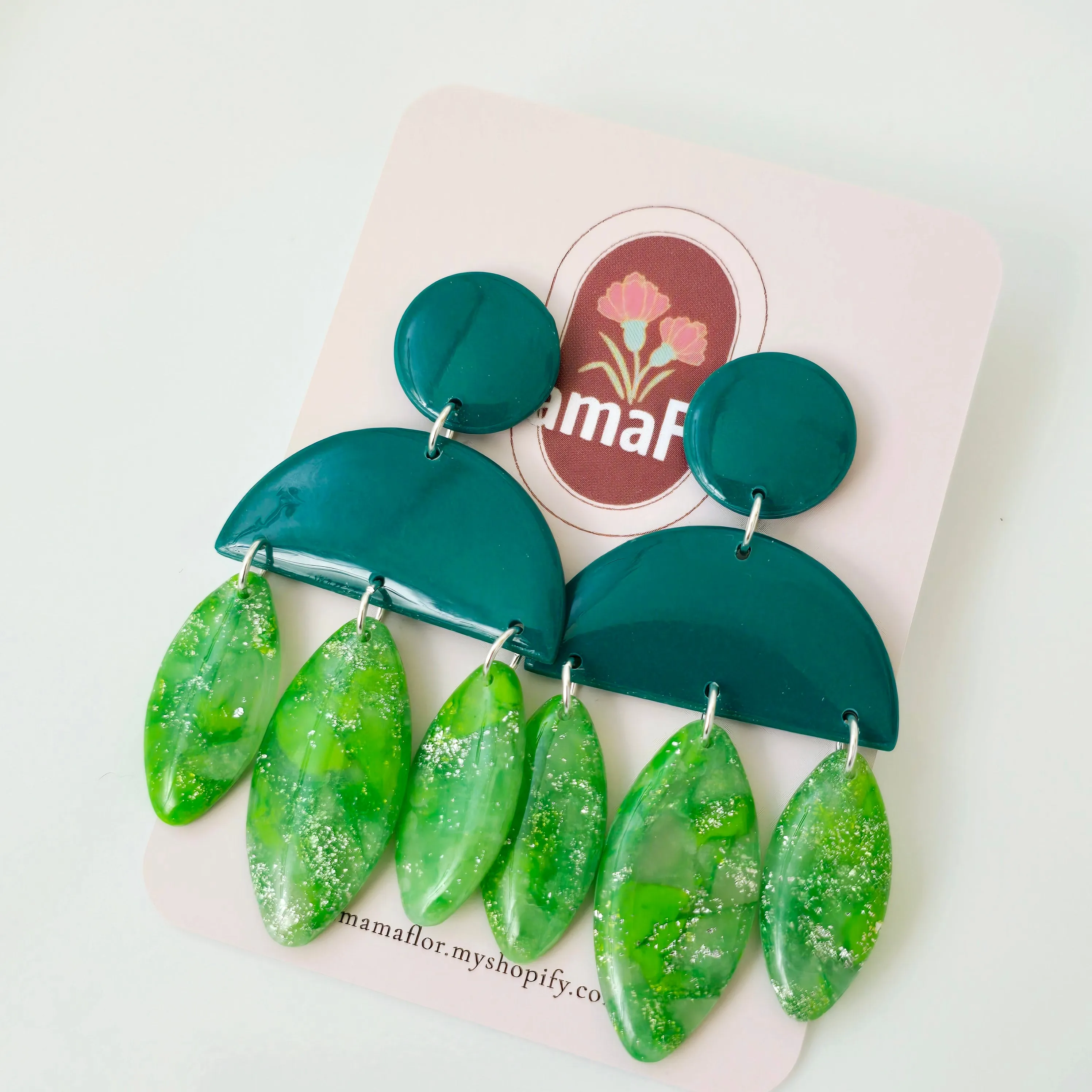 Nina Dangle Earrings in greens