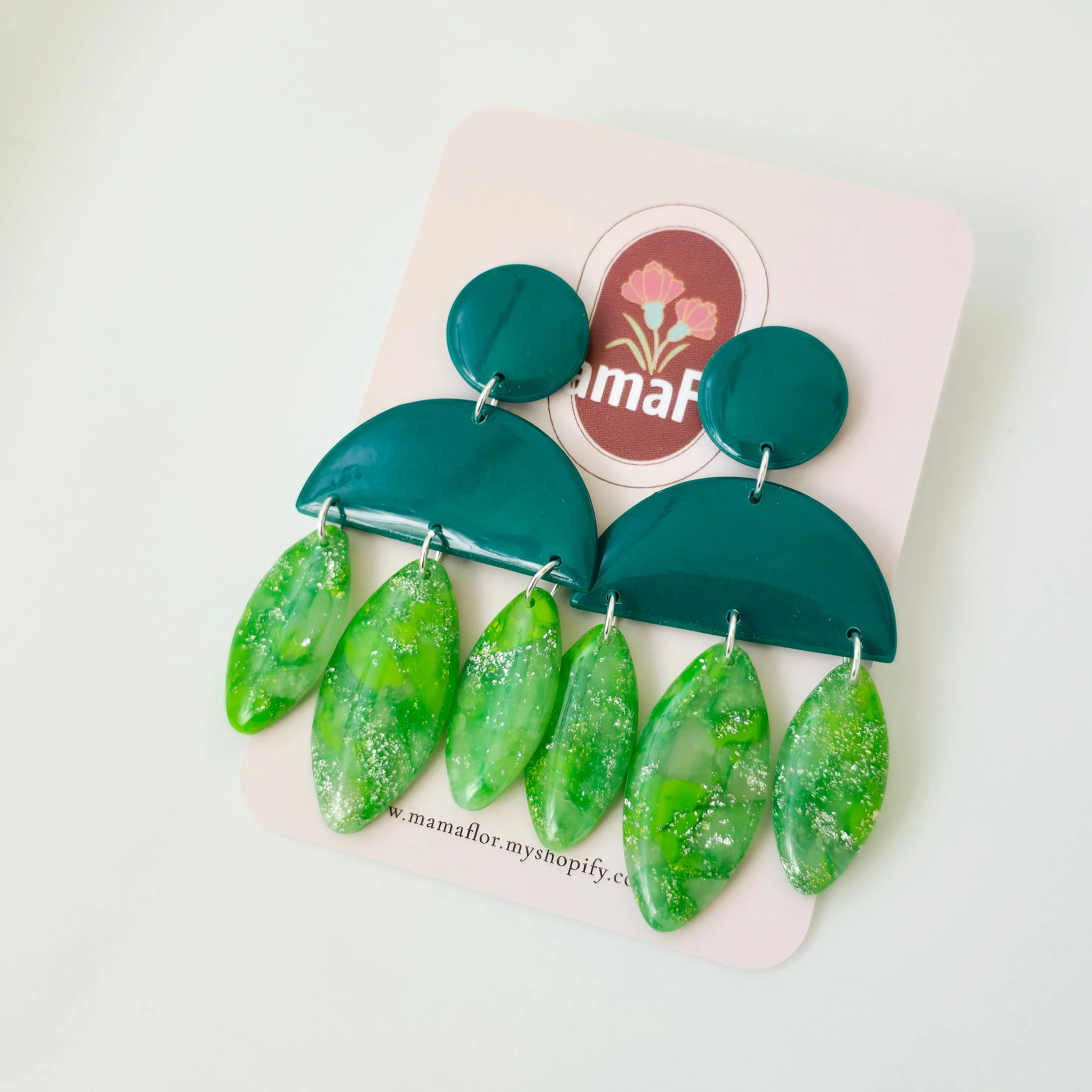 Nina Dangle Earrings in greens