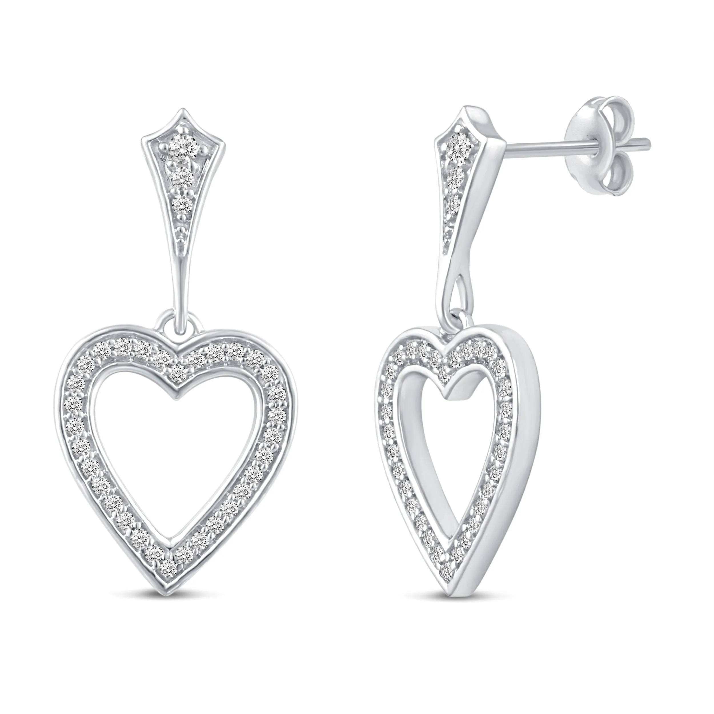 Open Love Heart Sparkling Dangle Earrings in 925 Sterling Silver