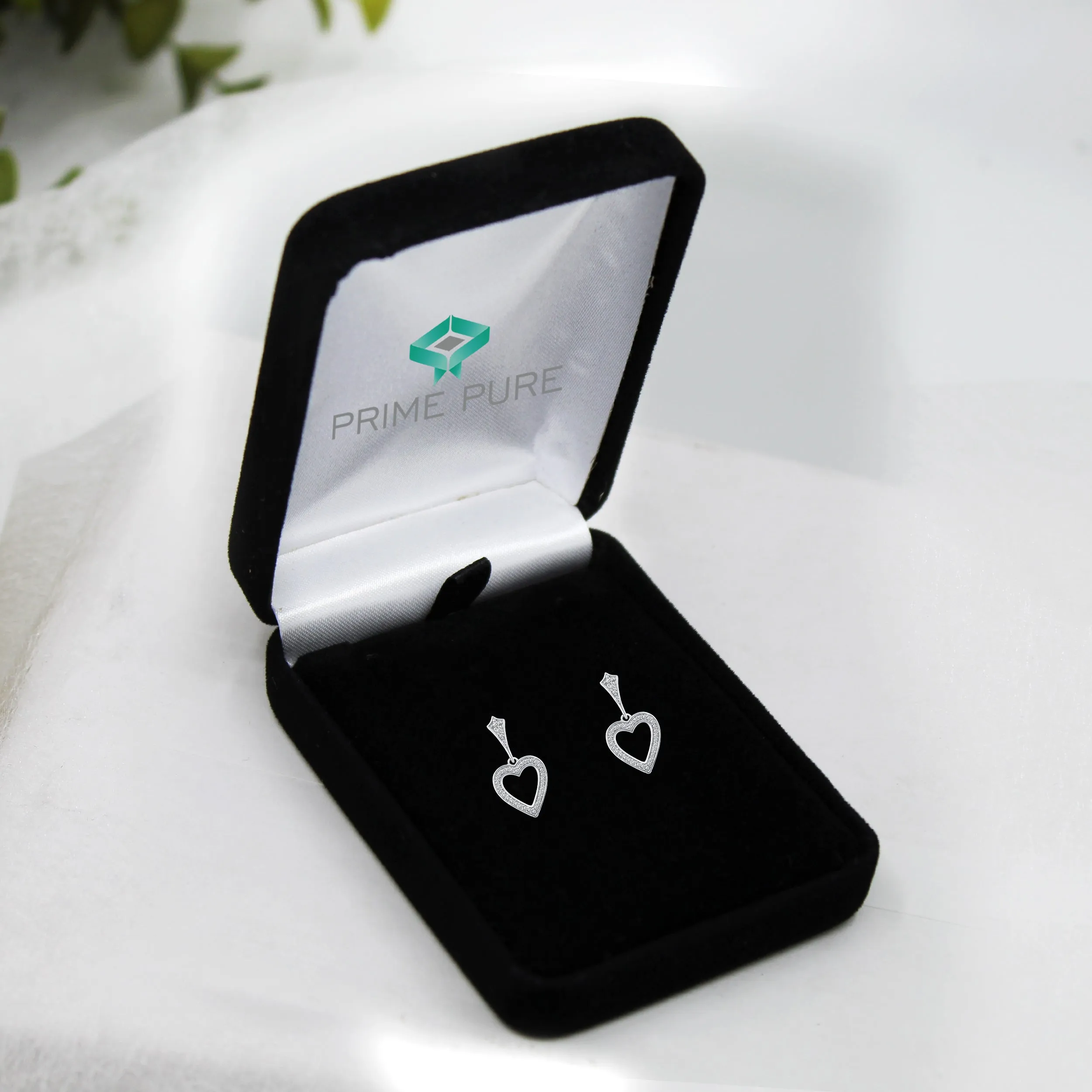 Open Love Heart Sparkling Dangle Earrings in 925 Sterling Silver