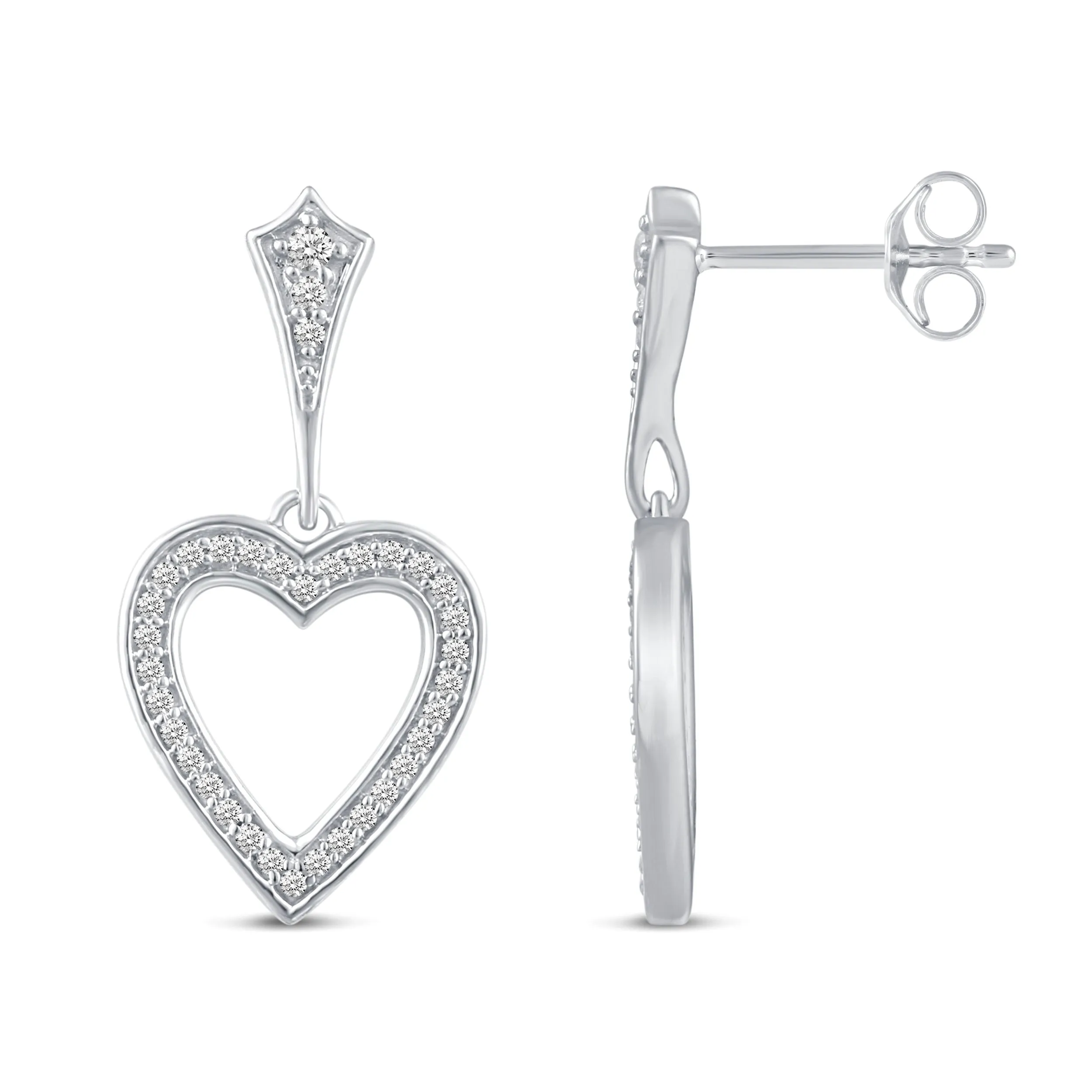 Open Love Heart Sparkling Dangle Earrings in 925 Sterling Silver