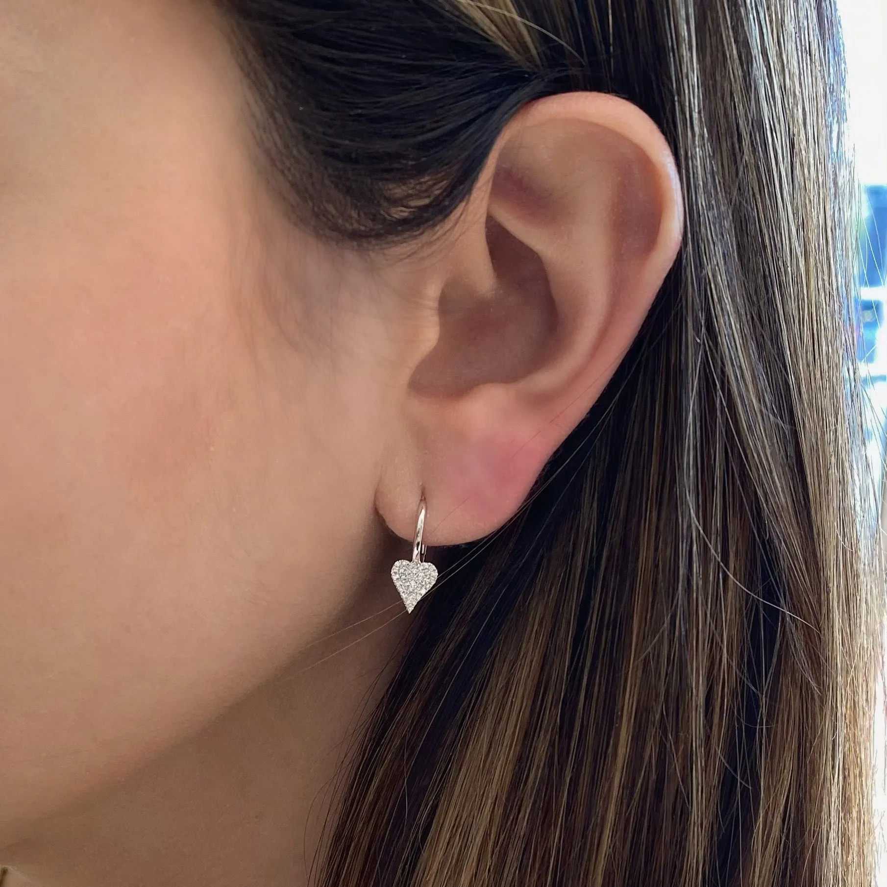 Pave Diamond Heart Lever-Back Earrings
