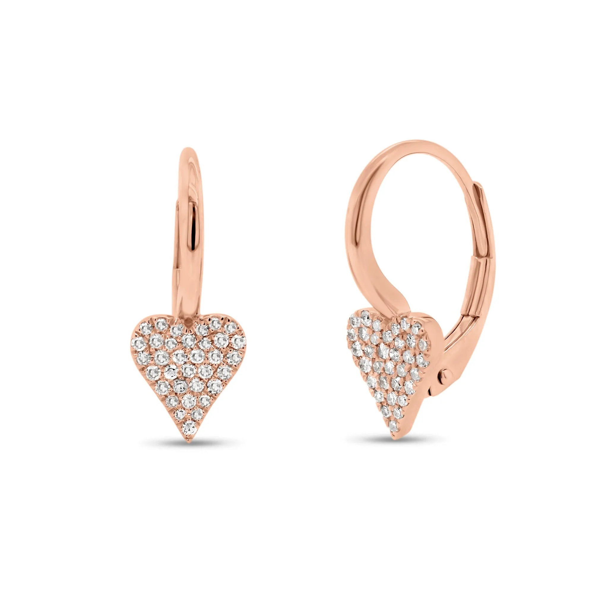 Pave Diamond Heart Lever-Back Earrings