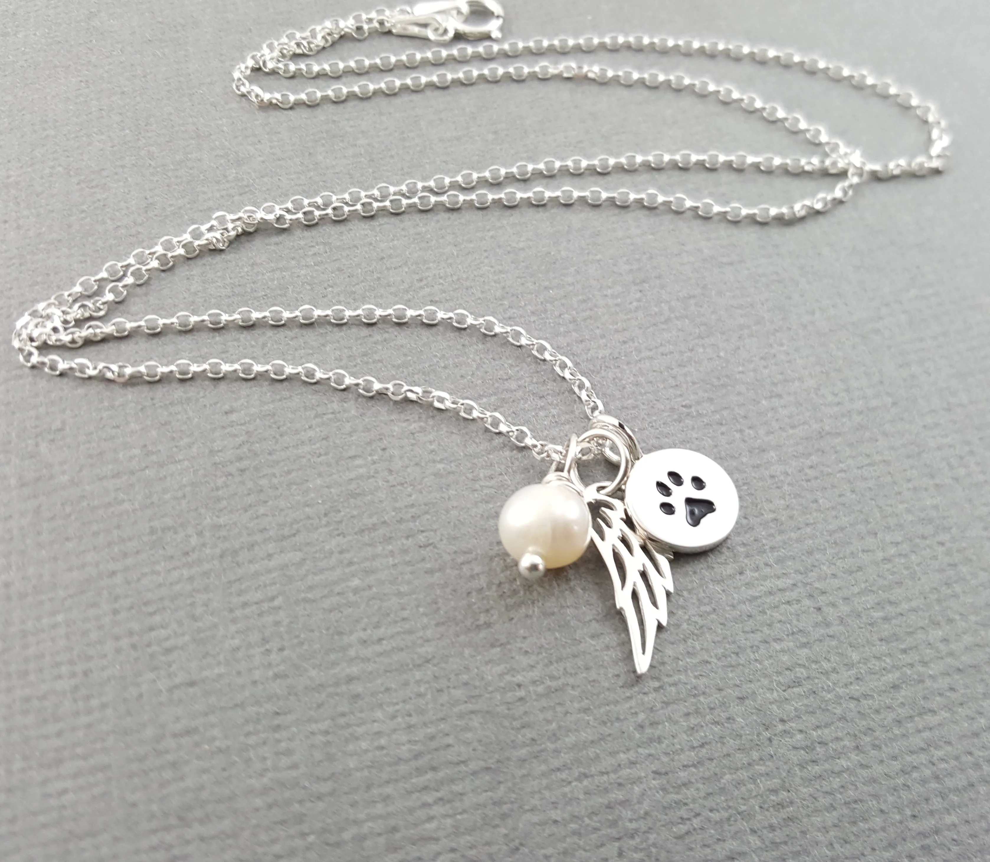 Paw Print Angel Wing Memorial Necklace - Pet Loss Necklace - Sterling Silver - Memorial Jewelry