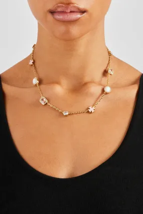 Pink Enamel Cross & Gemstone Rolo Necklace - 10mm