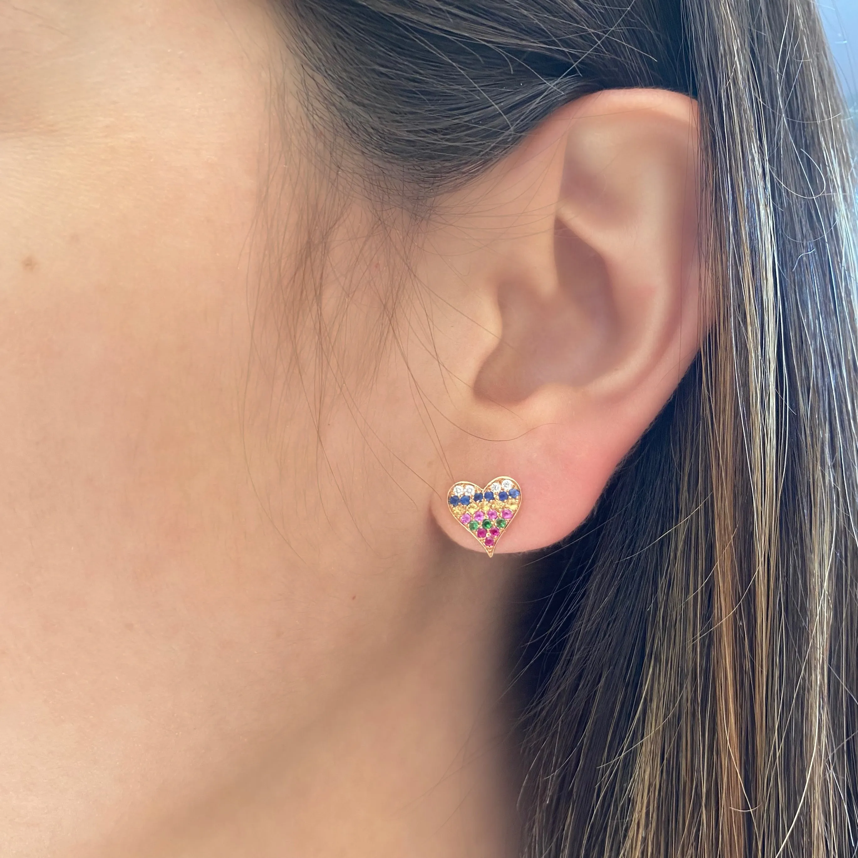Rainbow Heart Stud Earrings