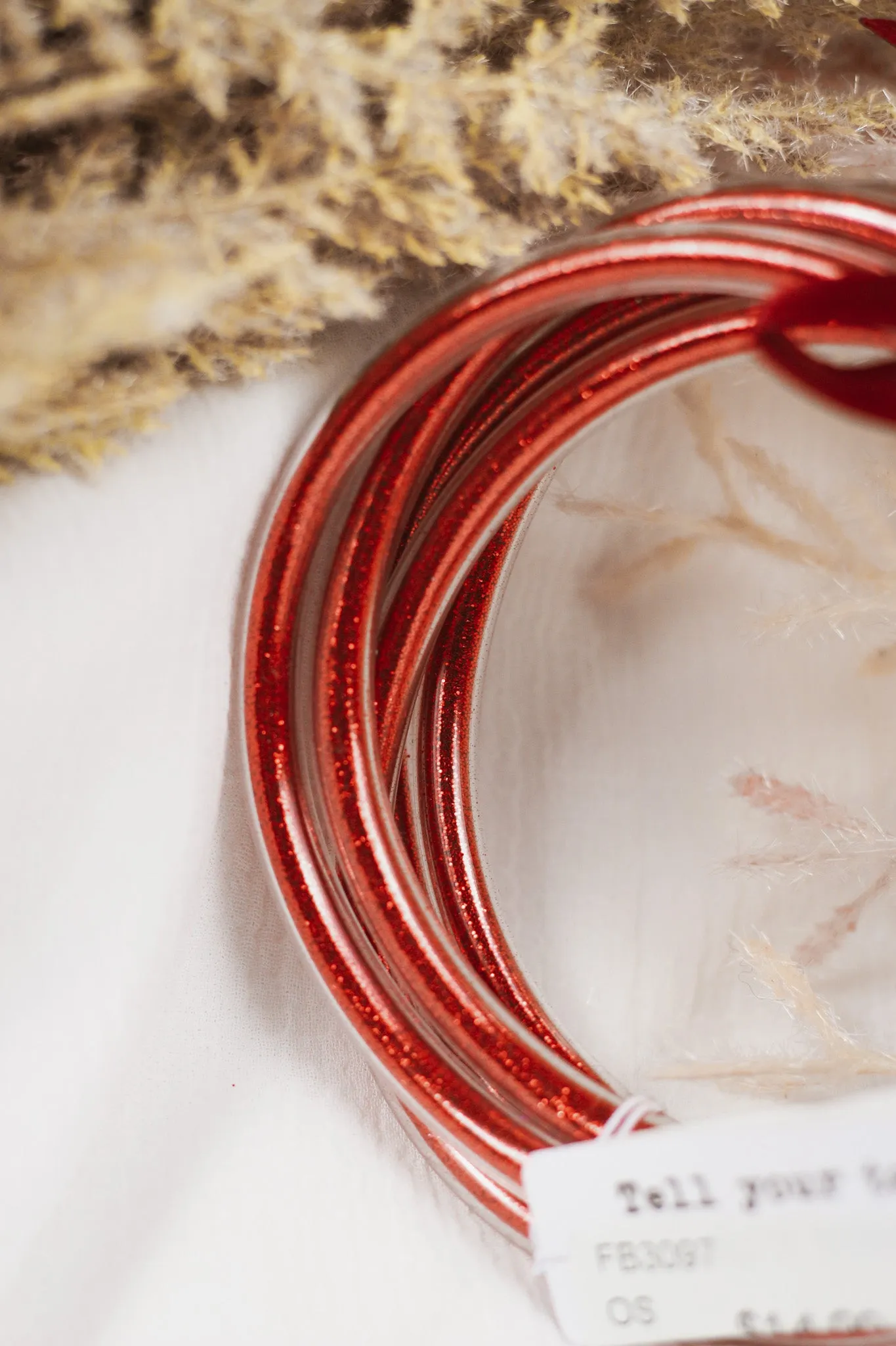 Red Glitter Jelly Bangles Set of 5 Bracelets