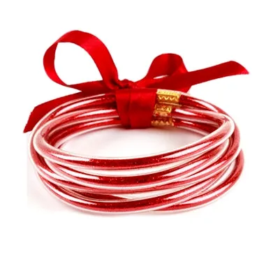 Red Glitter Jelly Bangles Set of 5 Bracelets