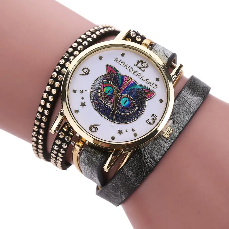 Relojes Owl Pattern Watch Women Fashion Wrap Braided Leather Bracelet Watches Women's Dress Analog Quartz Wrist Watch Montre #Ju