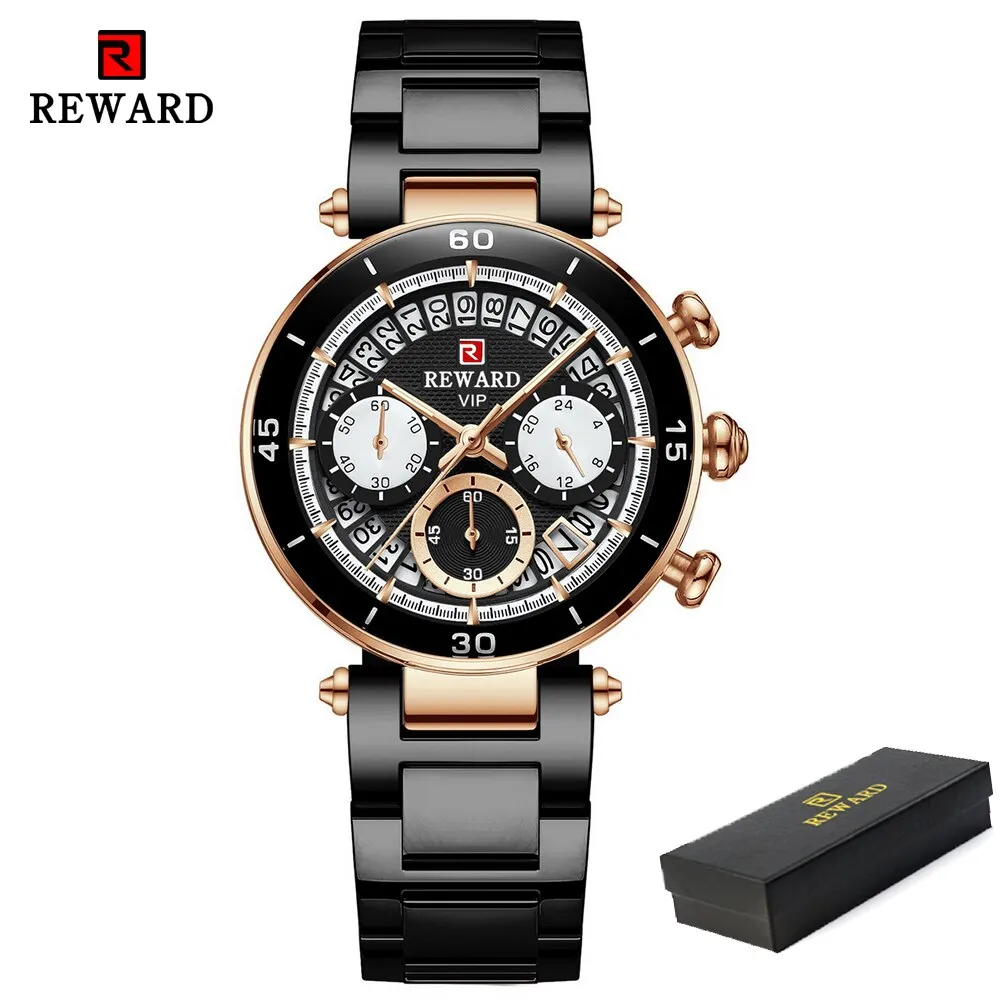 REWARD New Top Luxury Brand Women Watches Waterproof Quartz Clock Ladies Blue Stainless Steel Strap Wristwatch Relogio Feminino