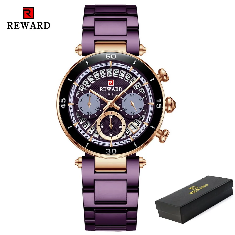 REWARD New Top Luxury Brand Women Watches Waterproof Quartz Clock Ladies Blue Stainless Steel Strap Wristwatch Relogio Feminino