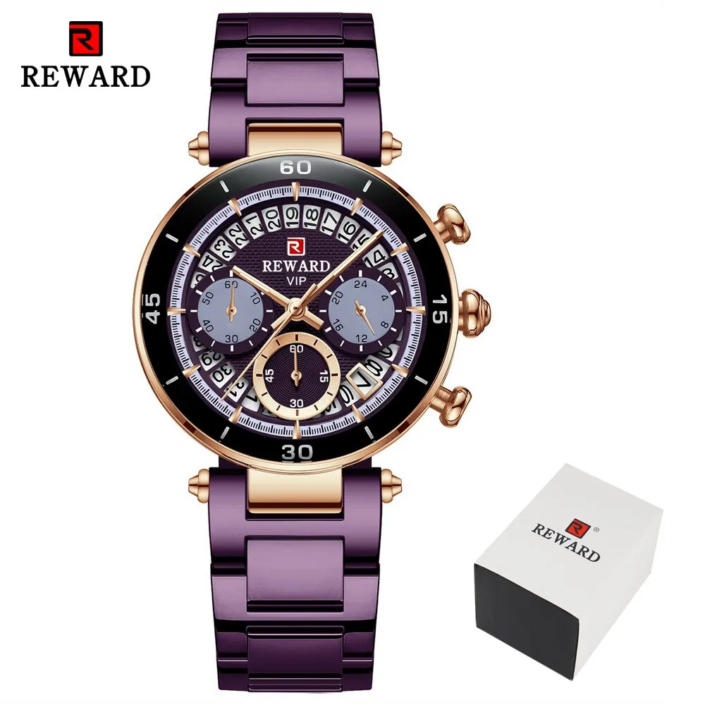 REWARD New Top Luxury Brand Women Watches Waterproof Quartz Clock Ladies Blue Stainless Steel Strap Wristwatch Relogio Feminino