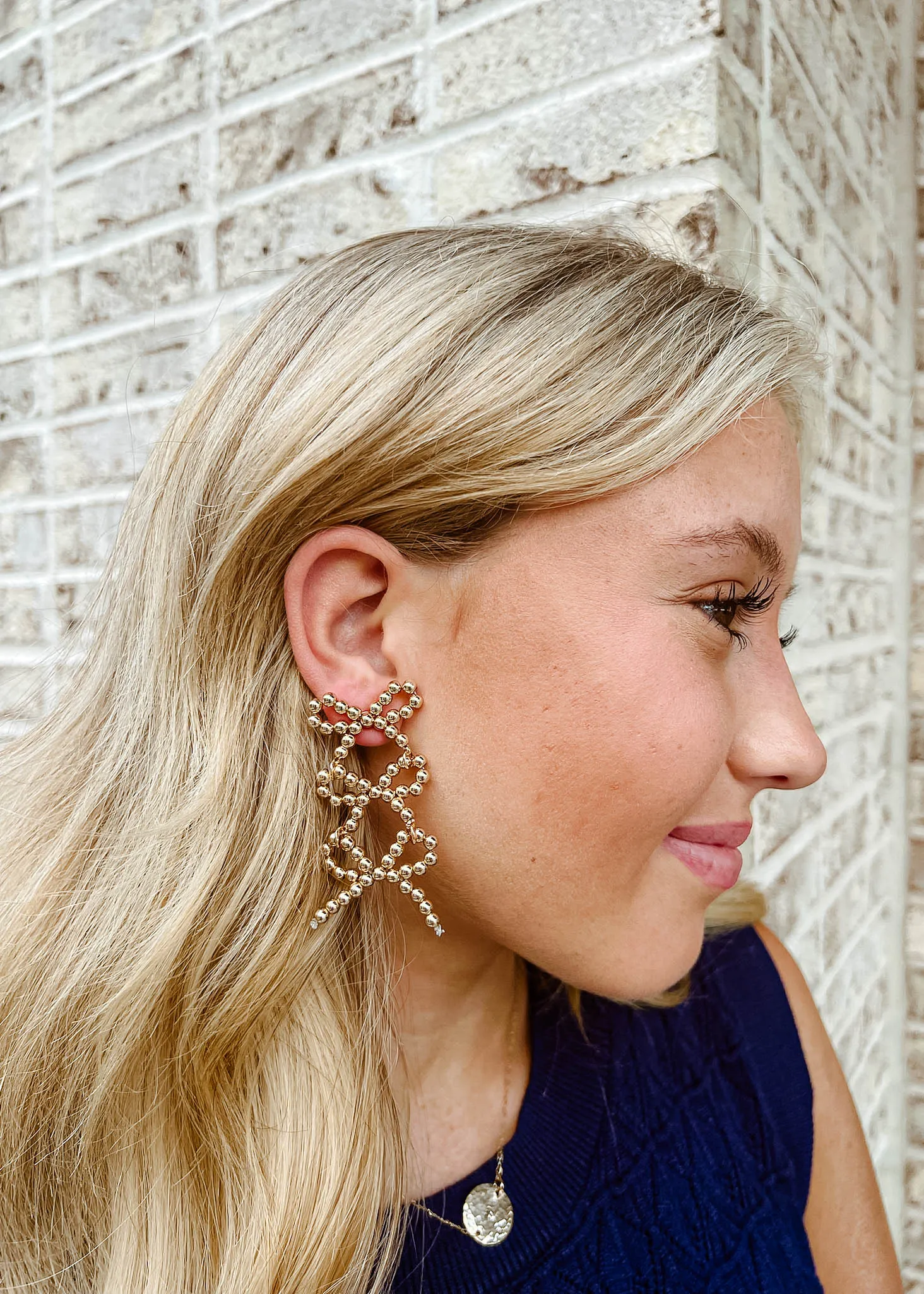 Ribbon Metal Ball 3 Drop Earrings