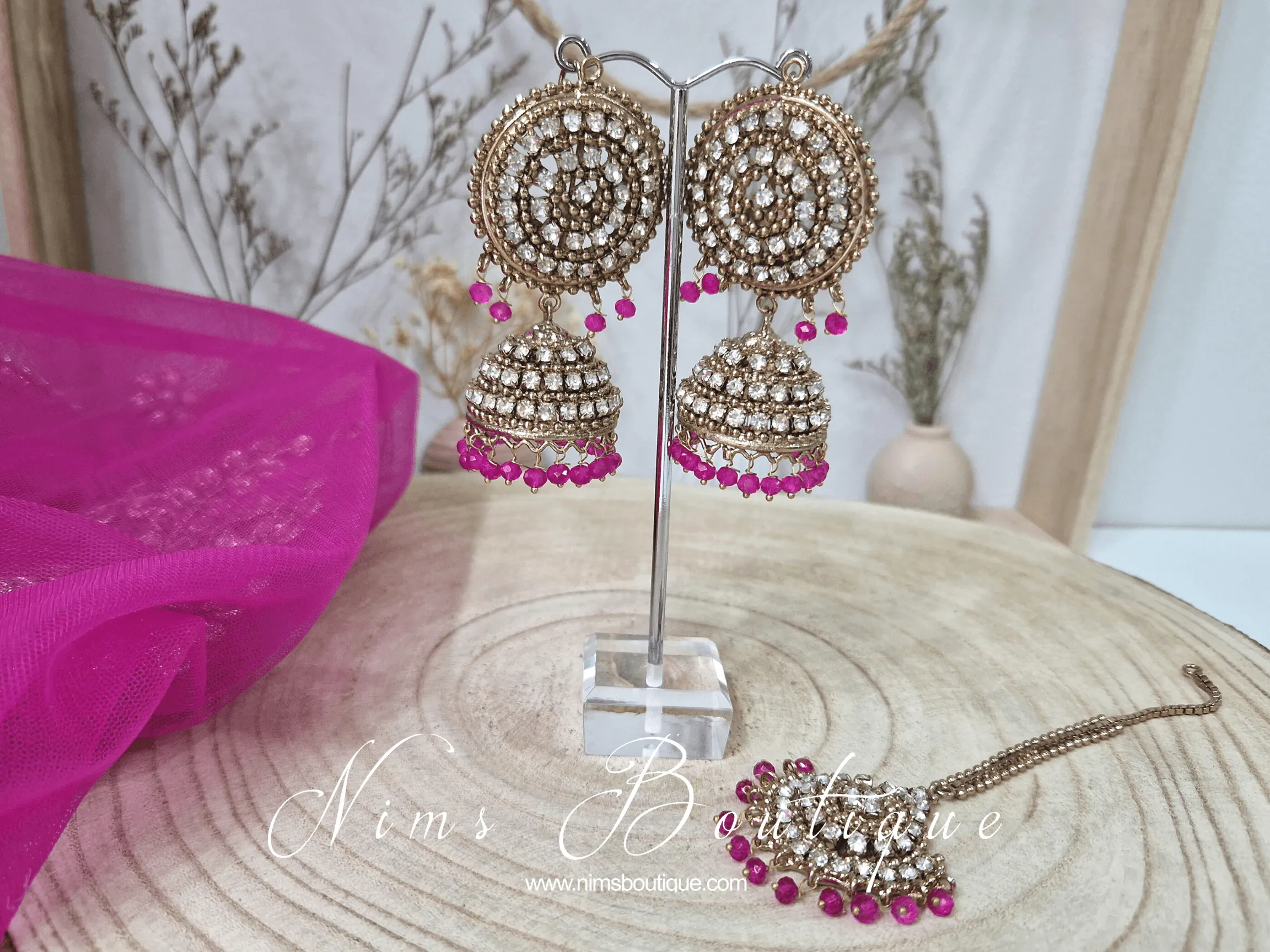 Royal Antique Gold & Hot Pink Tikka Set