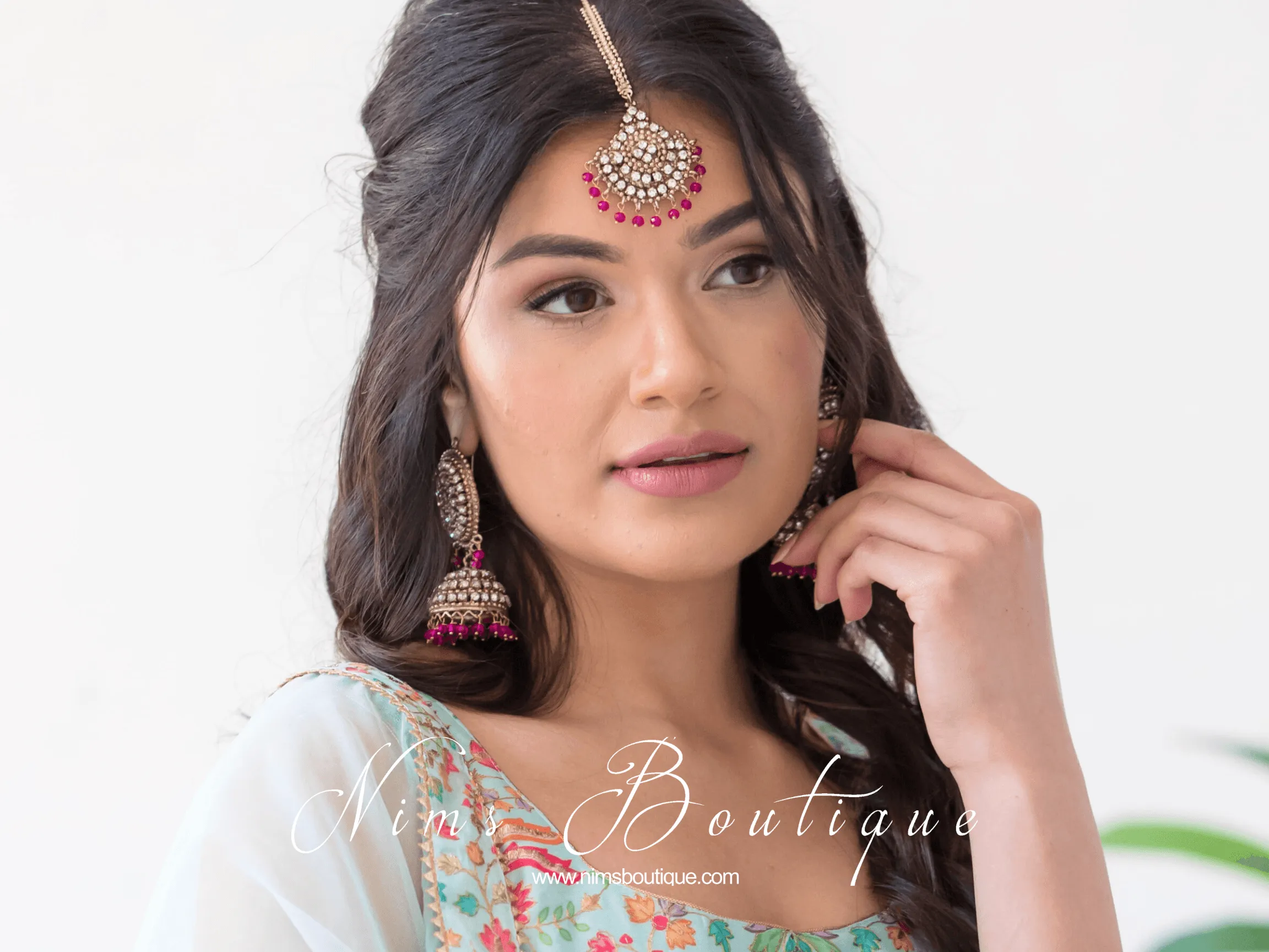 Royal Antique Gold & Hot Pink Tikka Set