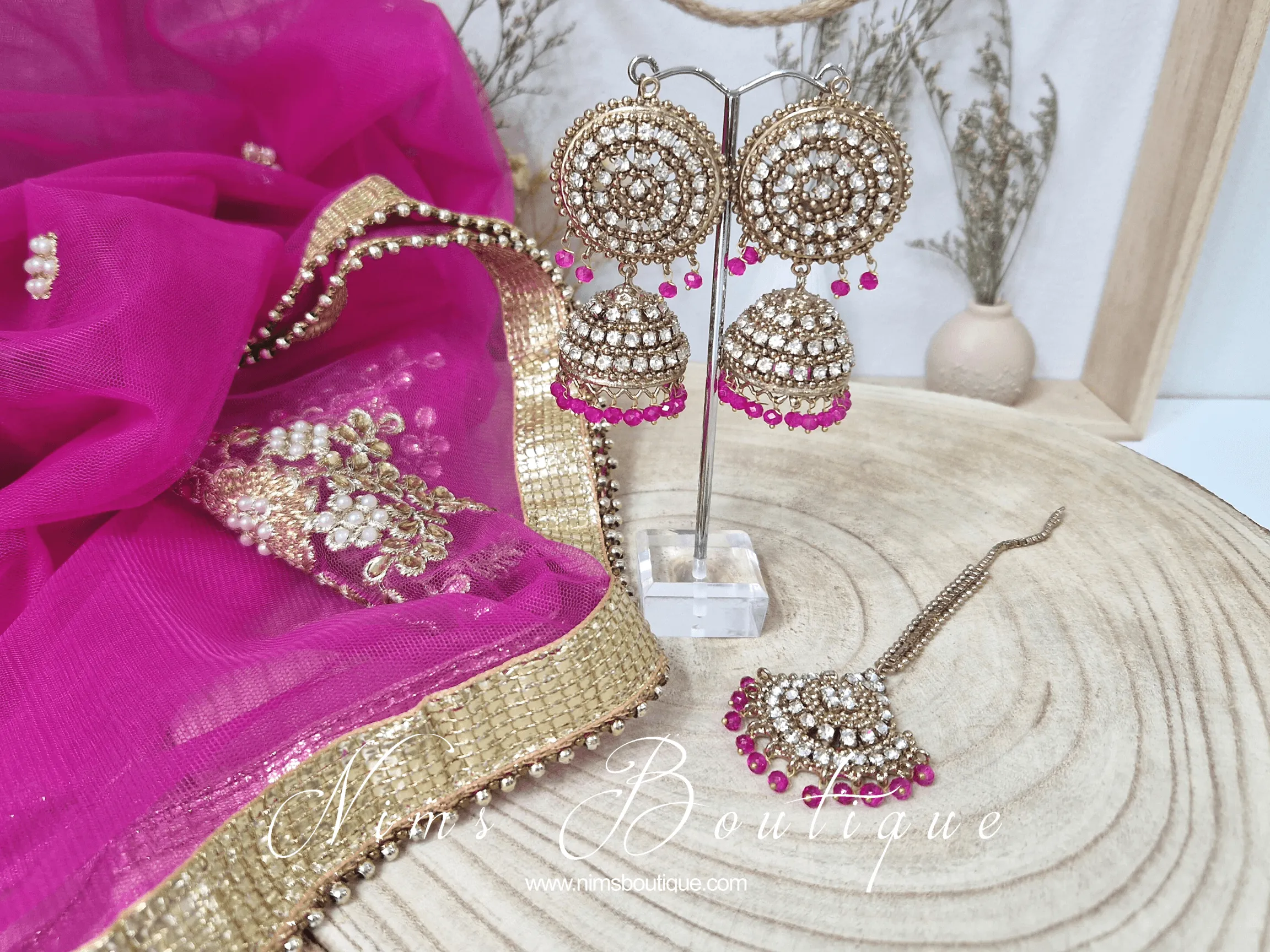 Royal Antique Gold & Hot Pink Tikka Set