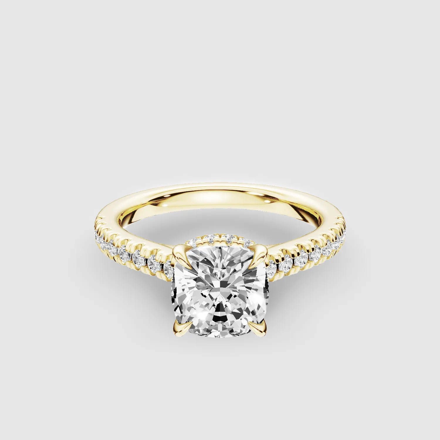 Shadow-Halo French Pave Solitaire Ring-Cushion