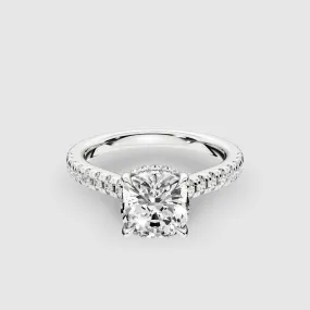 Shadow-Halo French Pave Solitaire Ring-Cushion