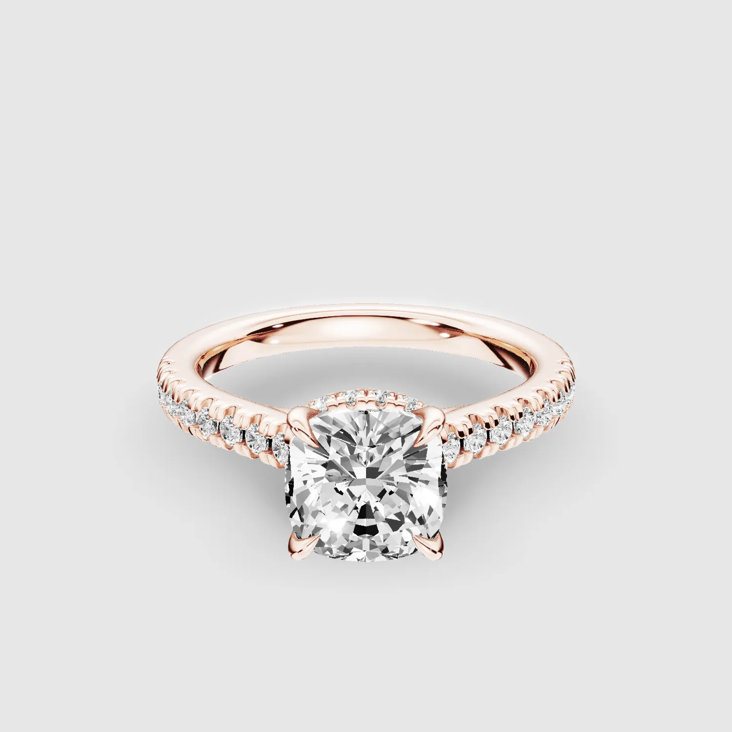 Shadow-Halo French Pave Solitaire Ring-Cushion