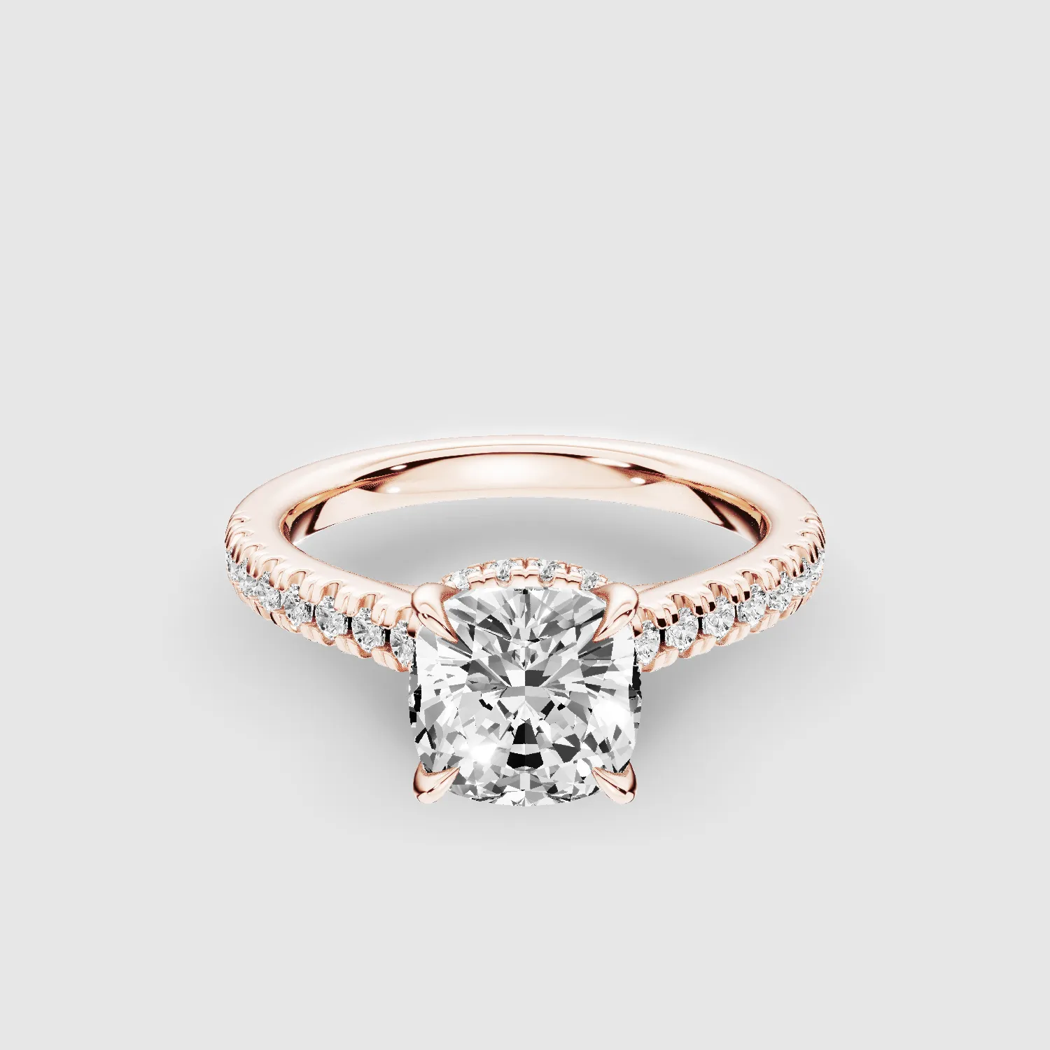 Shadow-Halo French Pave Solitaire Ring-Cushion