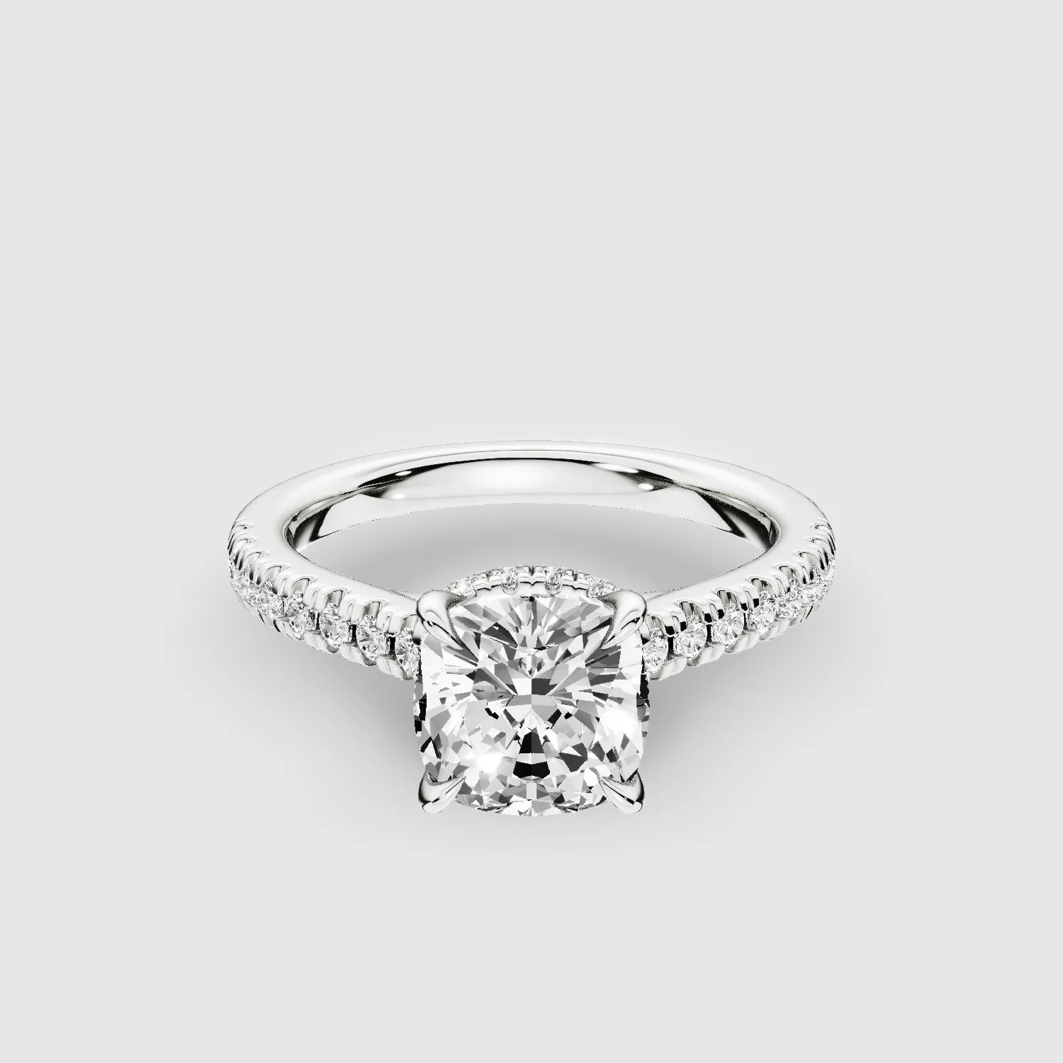 Shadow-Halo French Pave Solitaire Ring-Cushion