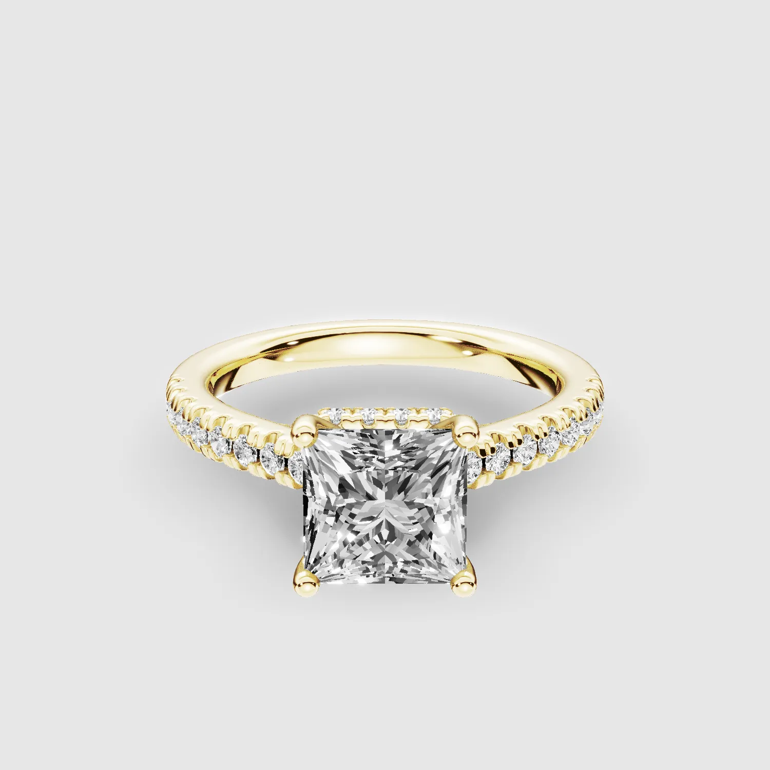 Shadow-Halo French Pave Solitaire Ring-Princess