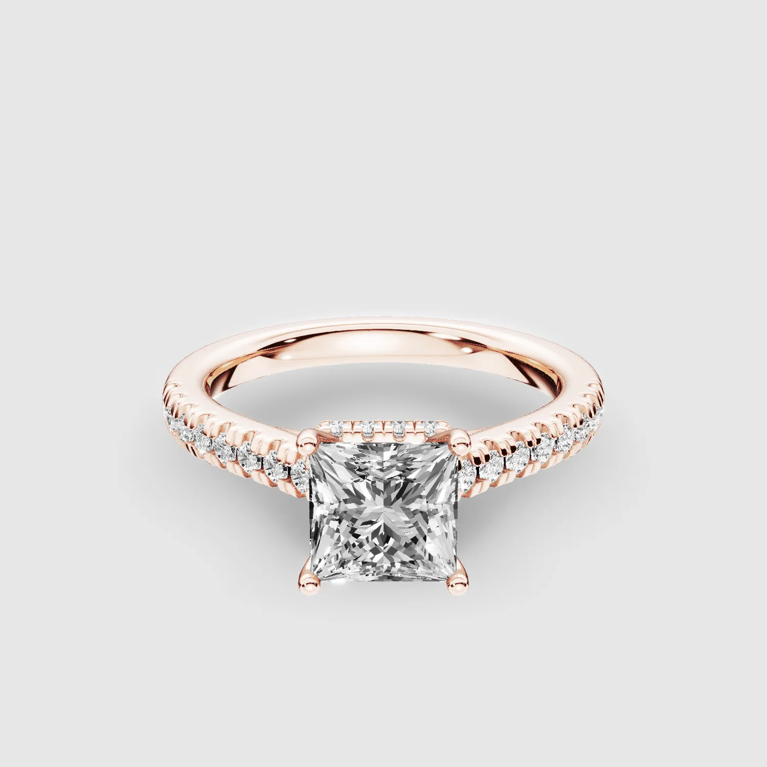 Shadow-Halo French Pave Solitaire Ring-Princess