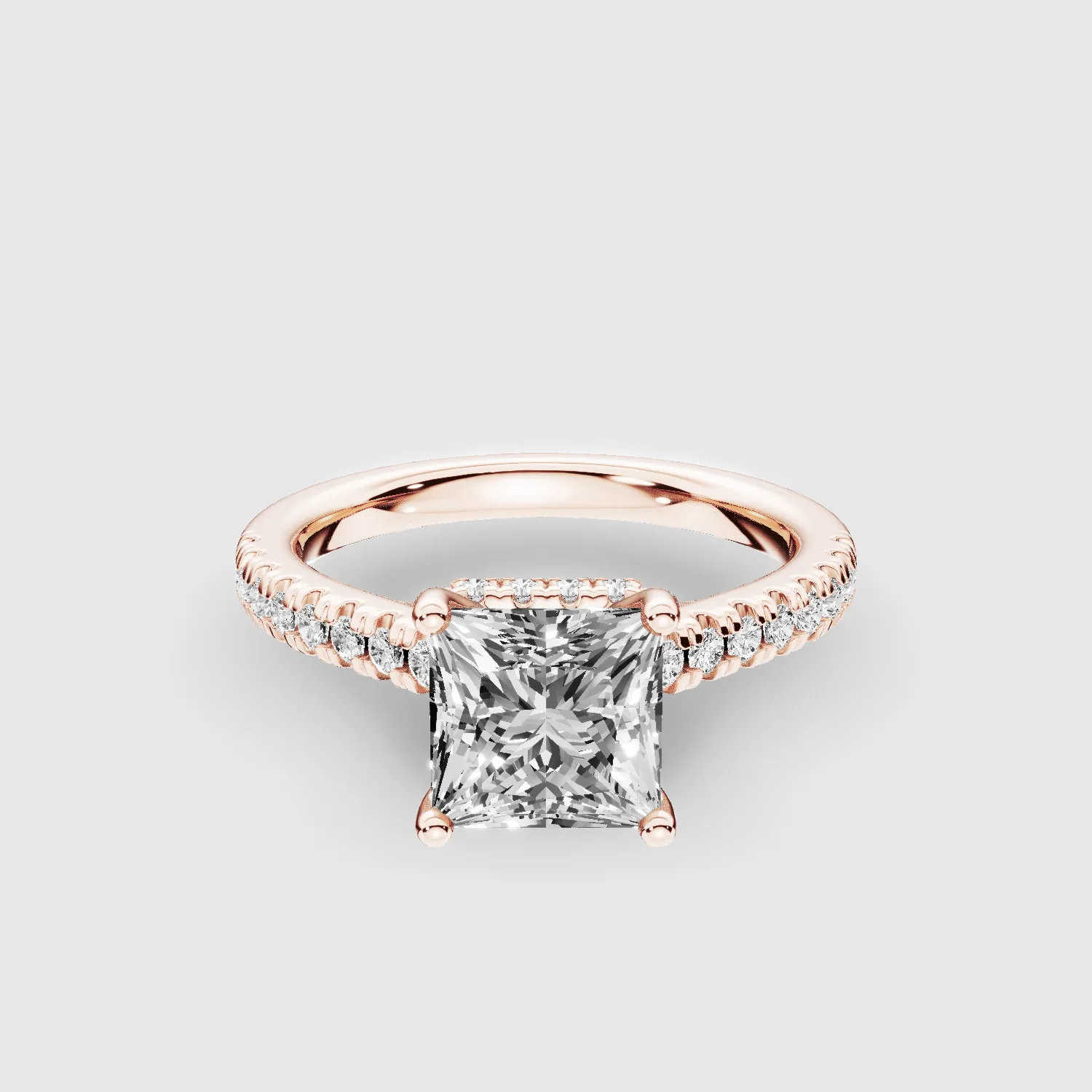 Shadow-Halo French Pave Solitaire Ring-Princess